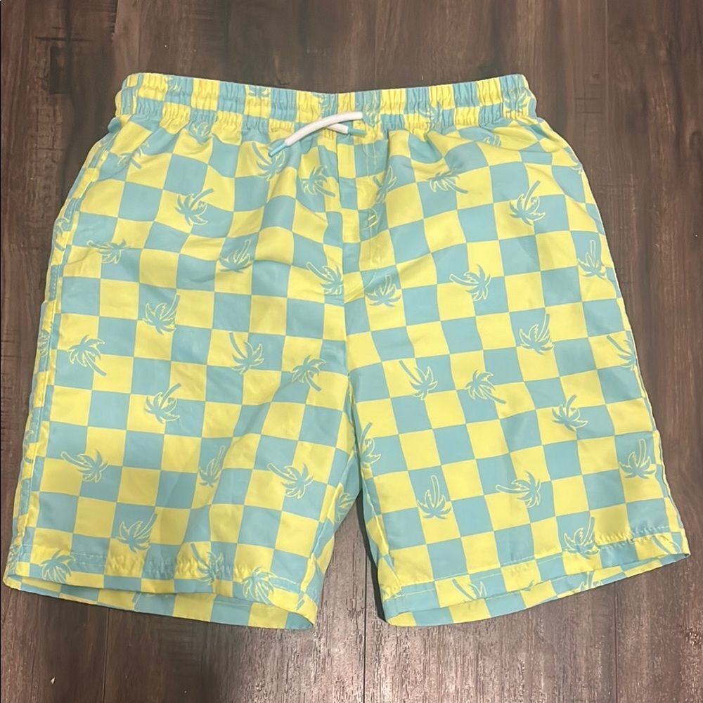 Kids Swim Trunks - Blue and Yellow Checkered